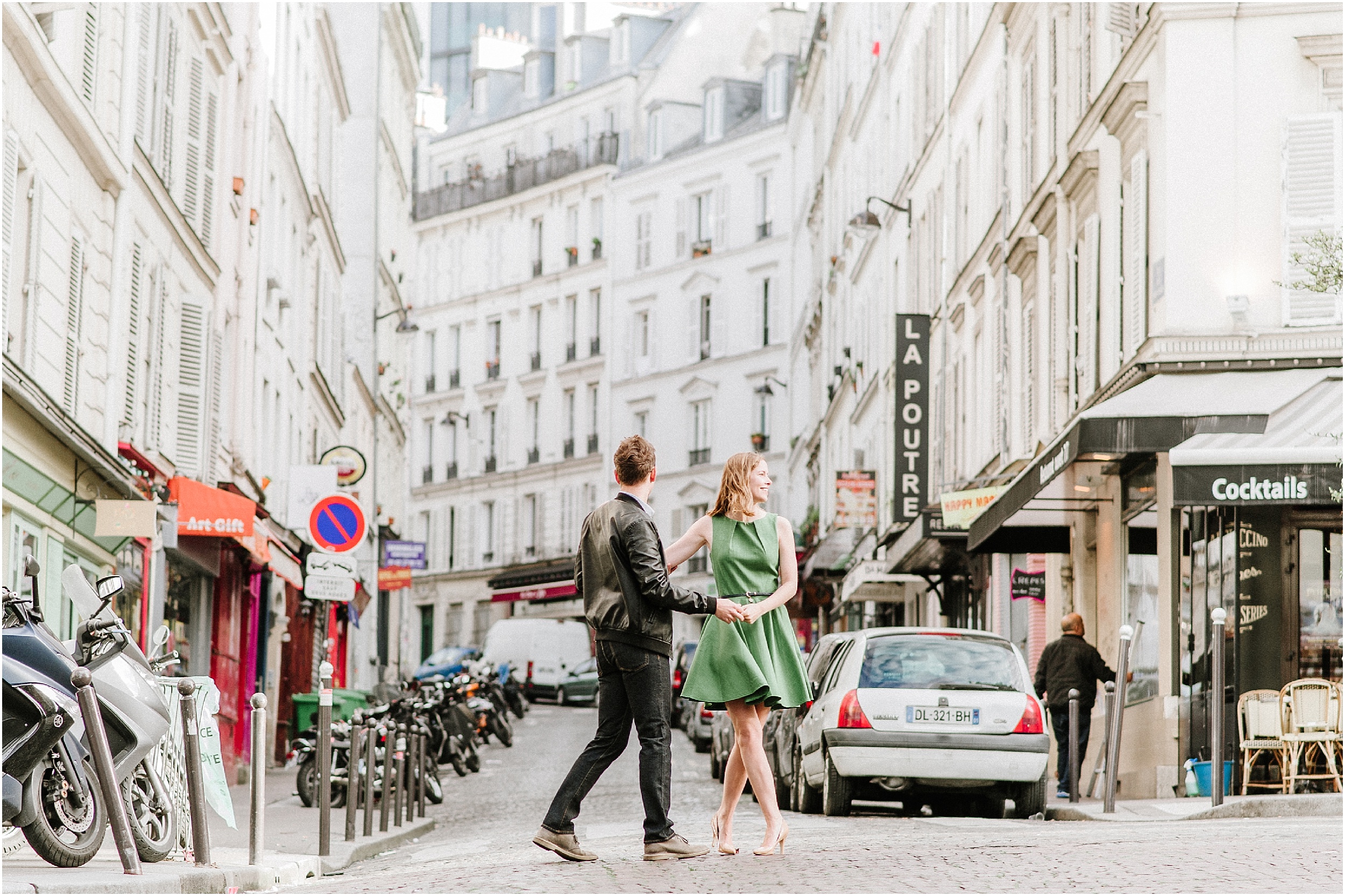 couple in the street in montmartre paris