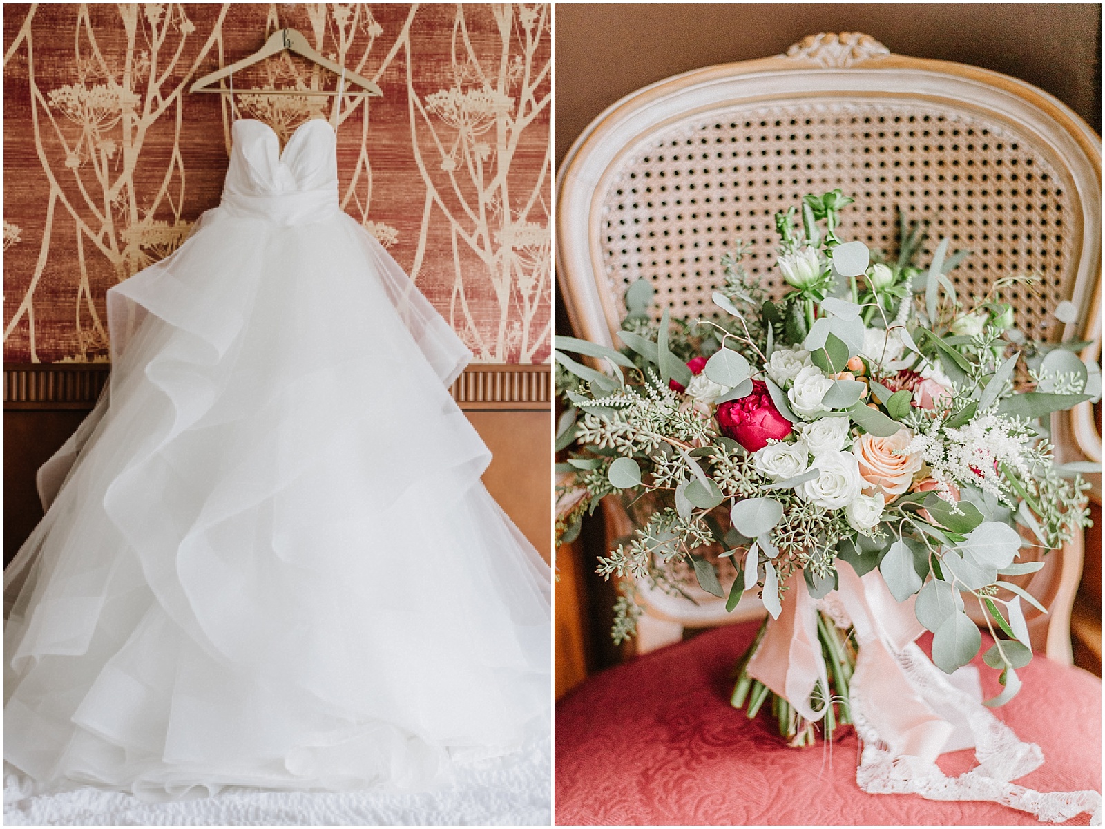 hayley paige wedding gown with a rustic burgundy bouquet