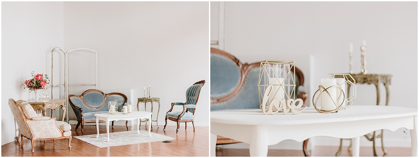 Vintage seating area for french-inspired wedding