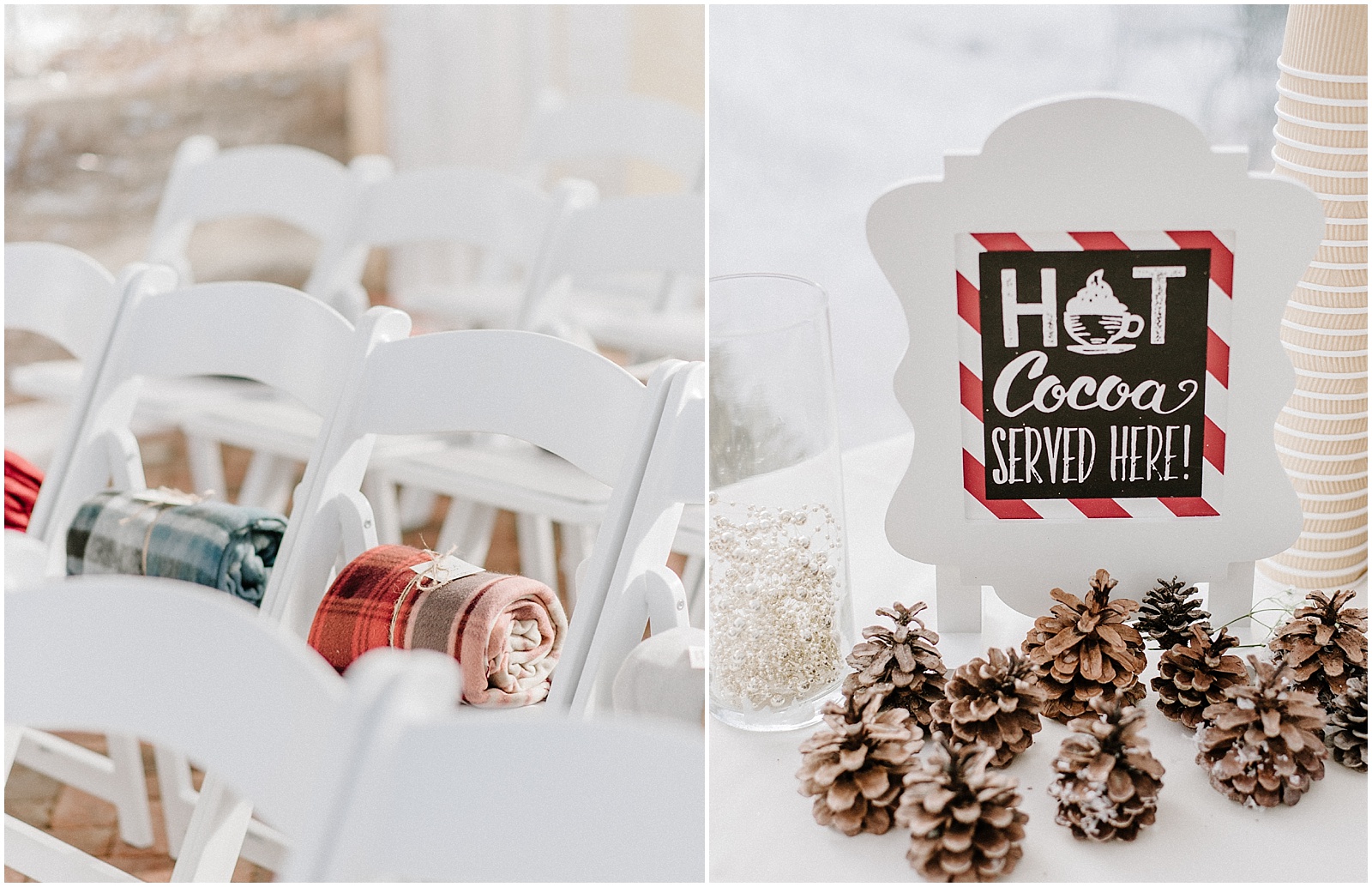winter wedding inspiration blanket favor and hot chocolate