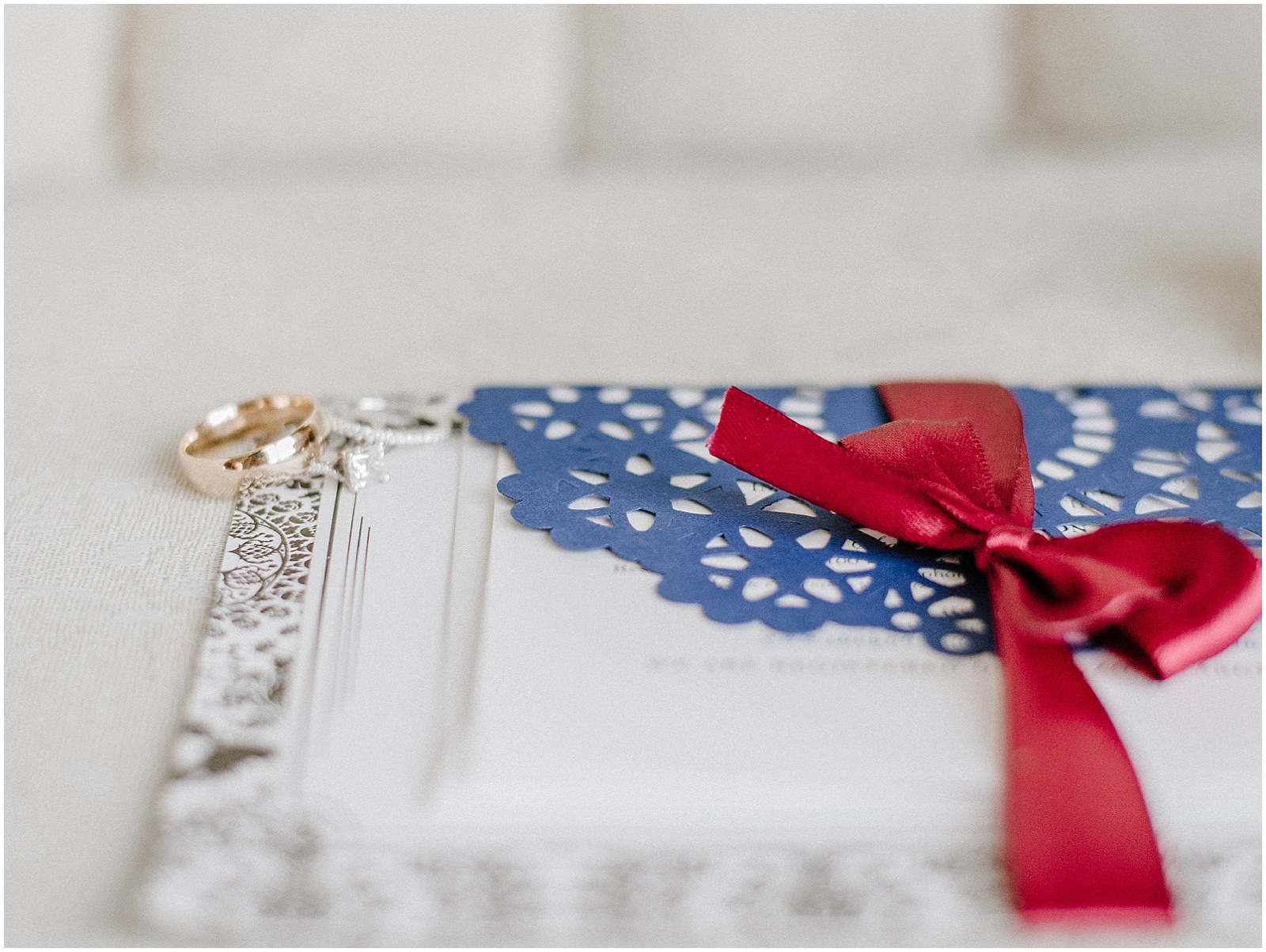 blue and burgundy winter wedding invitation