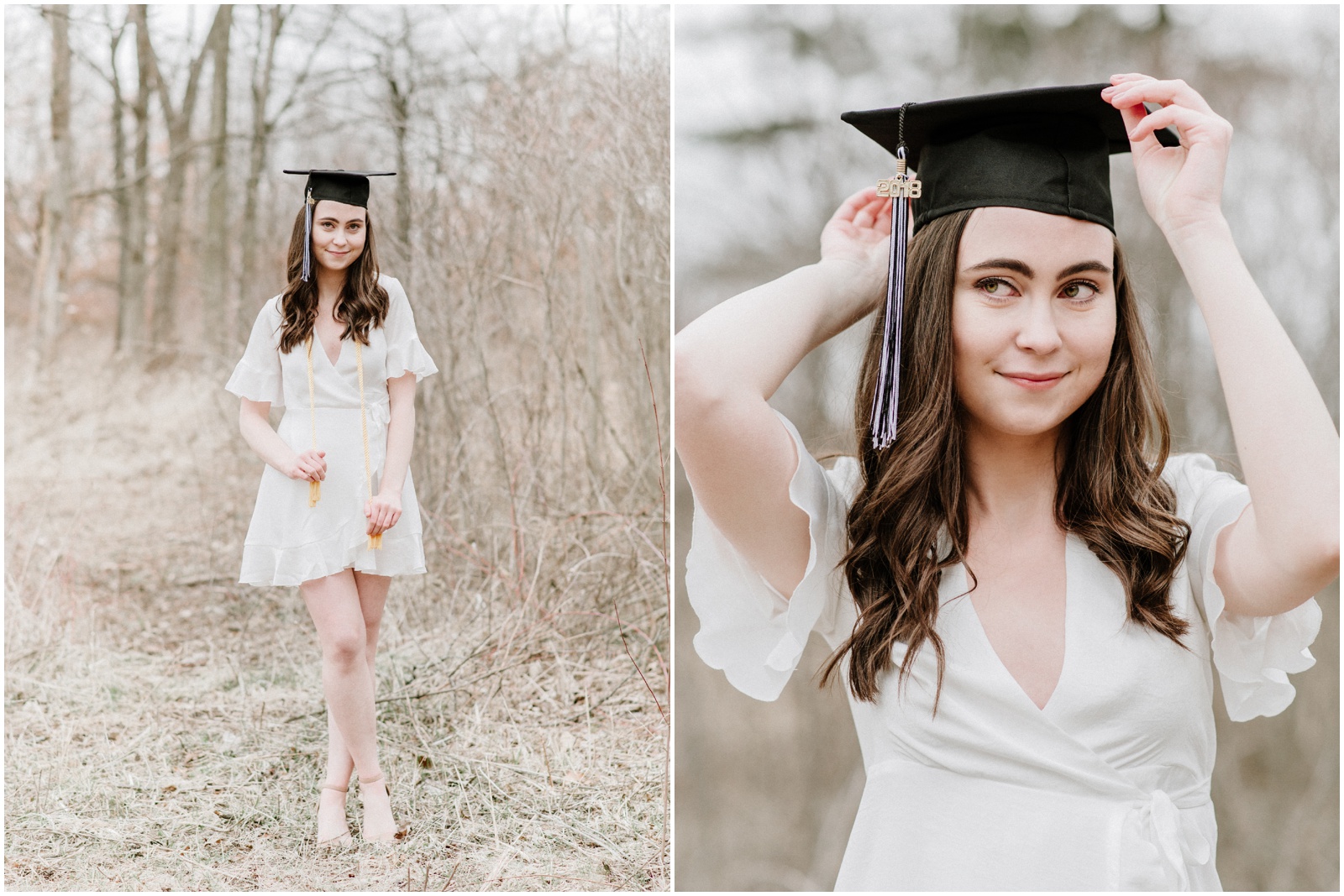 senior girl wearing graduation cap and white dress