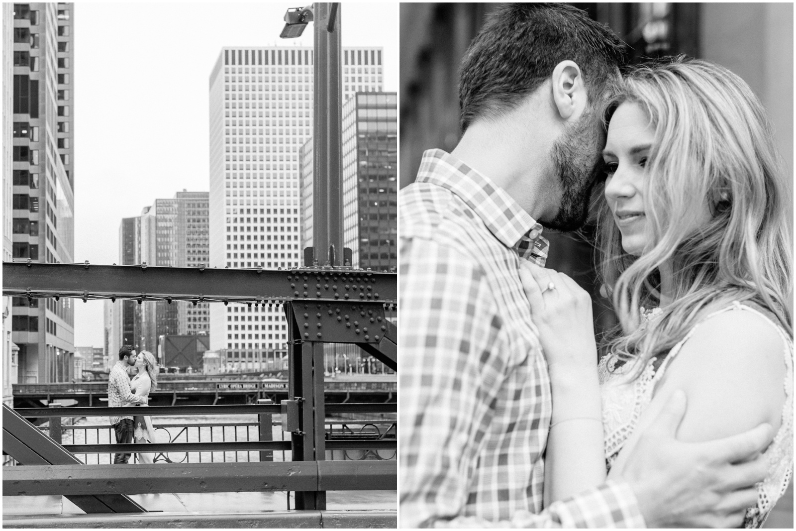 Engagement photo on Chicago bridge
