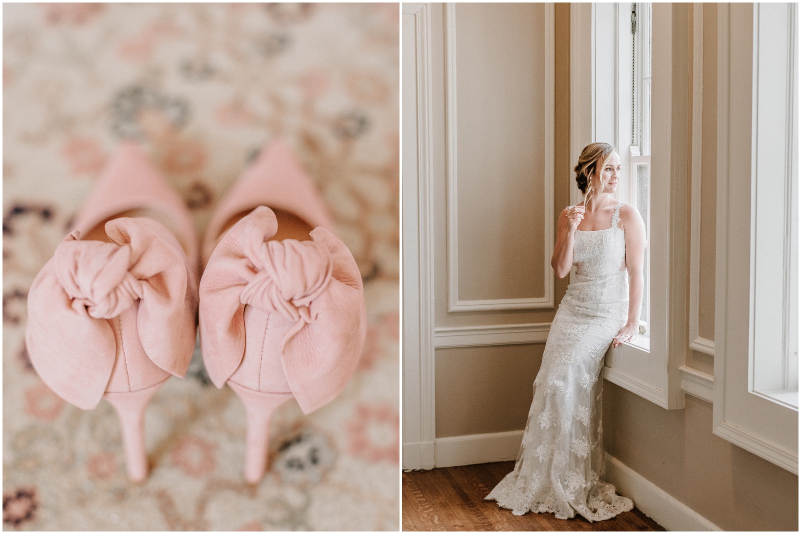 Pink wedding shoes with bows