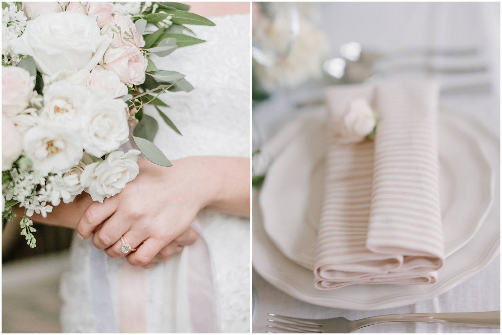 Pink and white wedding details