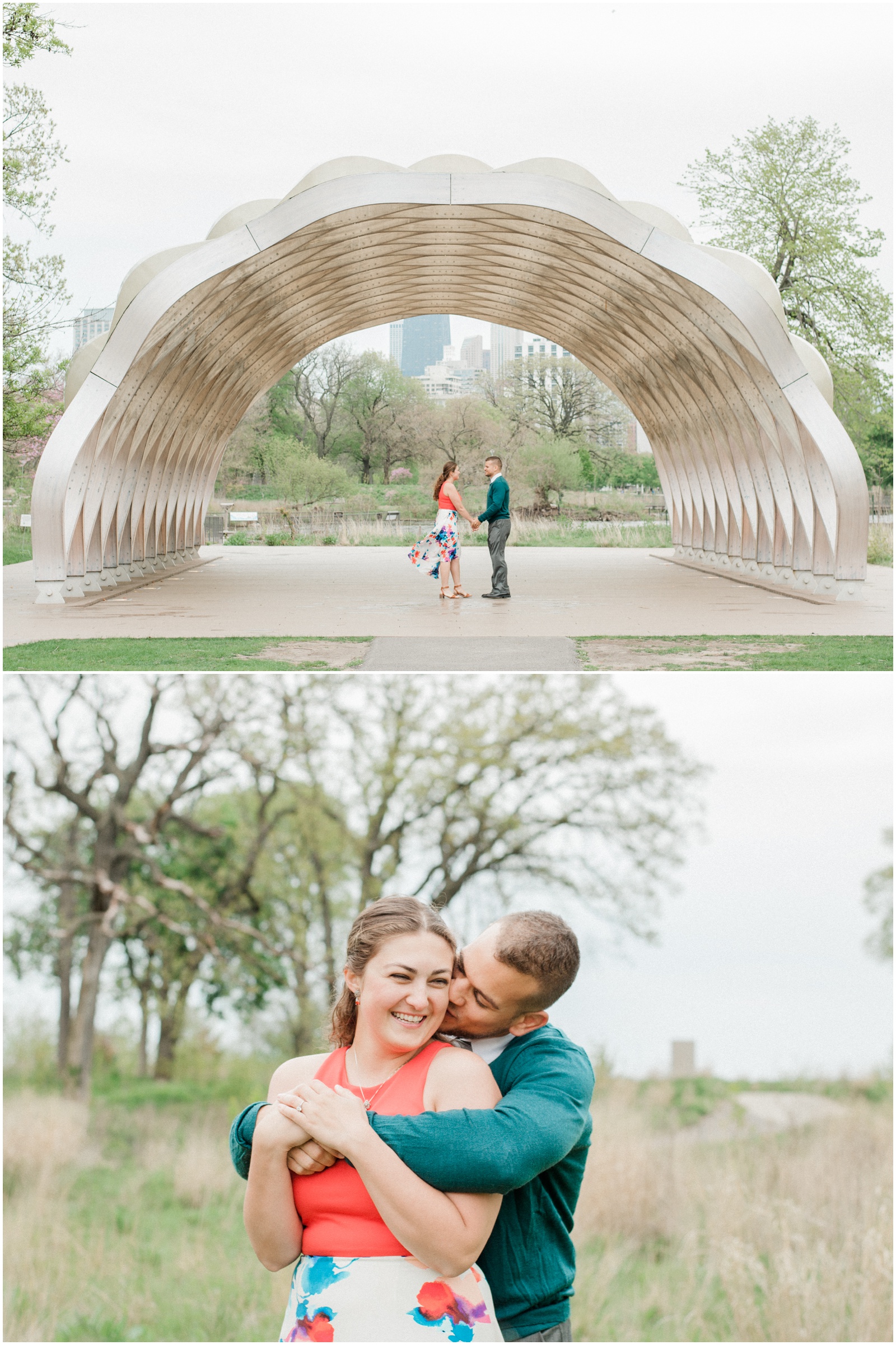 Spring Engagement Session Lincoln Park Chicago | Couple hugging in a park
