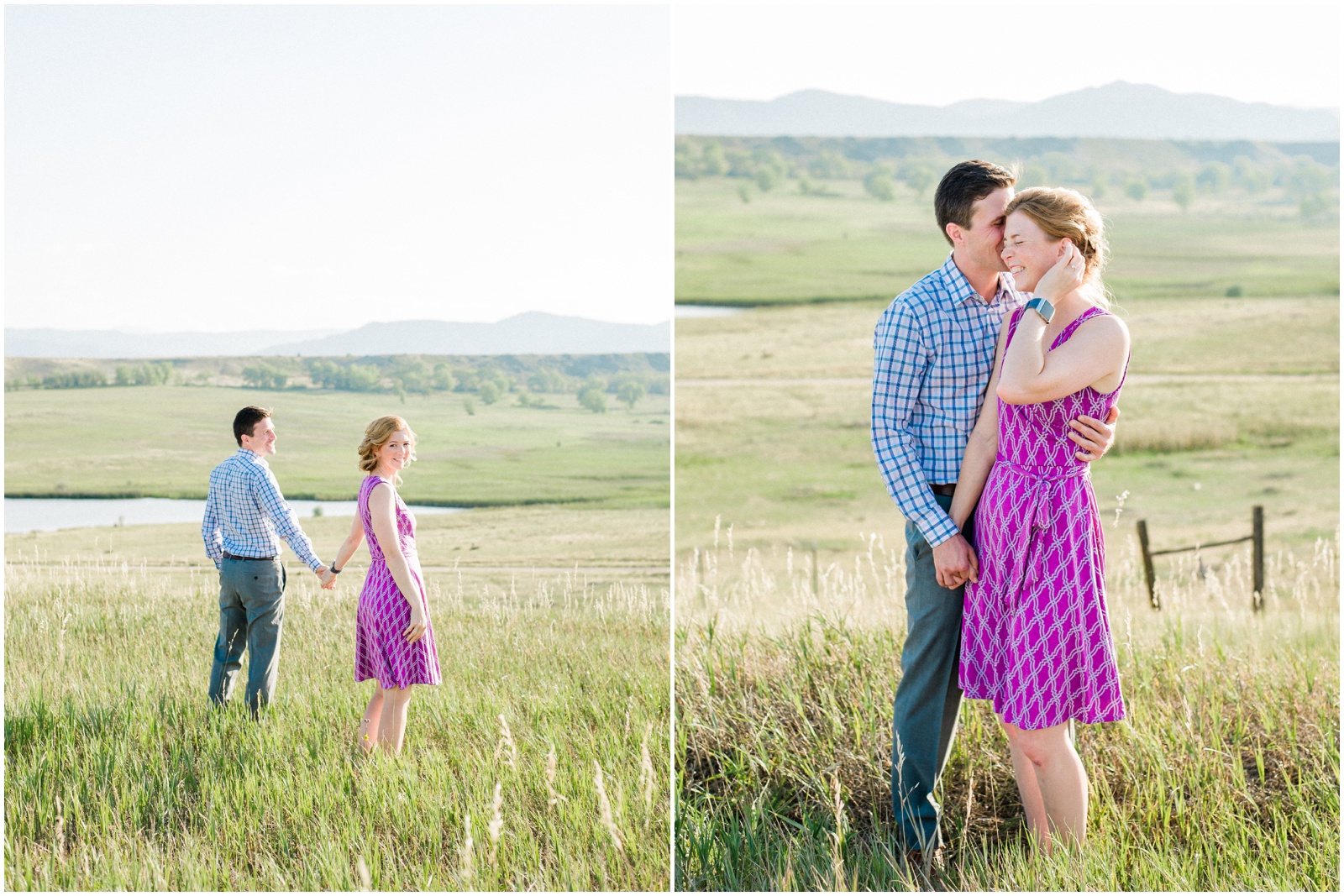 Couple walking through field | Boulder Colorado engagement photos