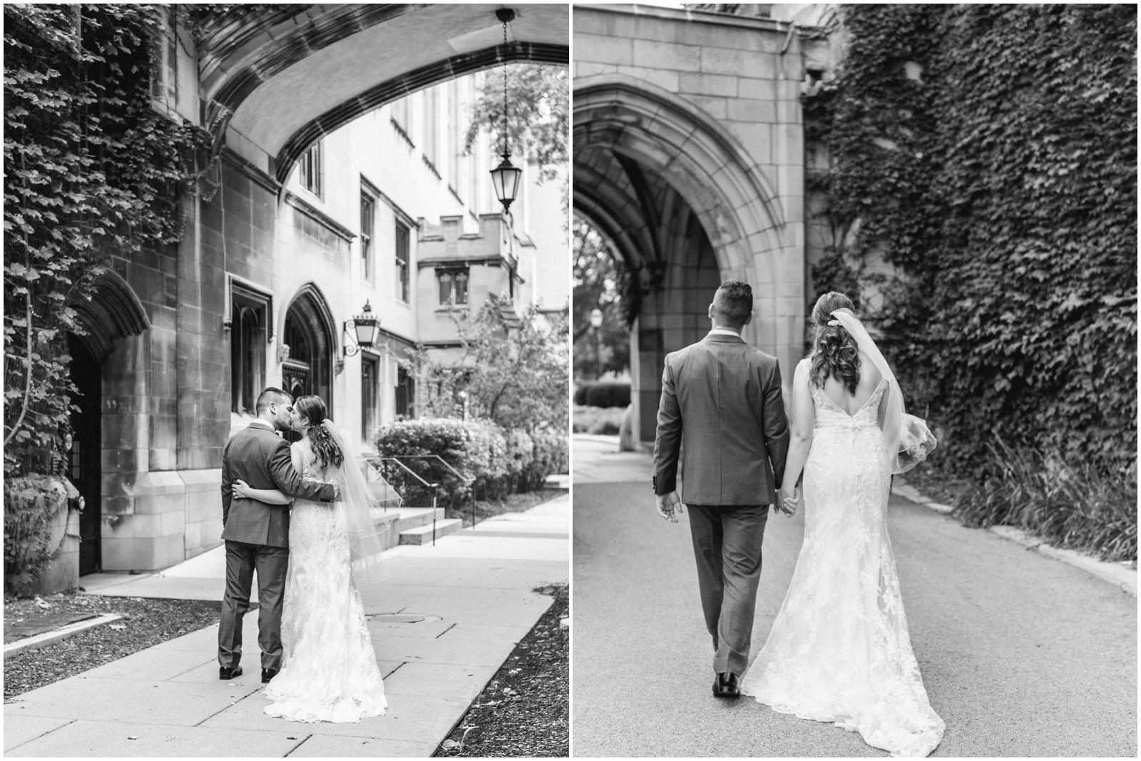 Bride and groom at University of Chicago