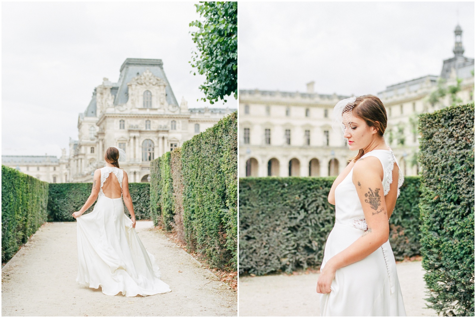 Paris bride silk dress open back with lace detailing