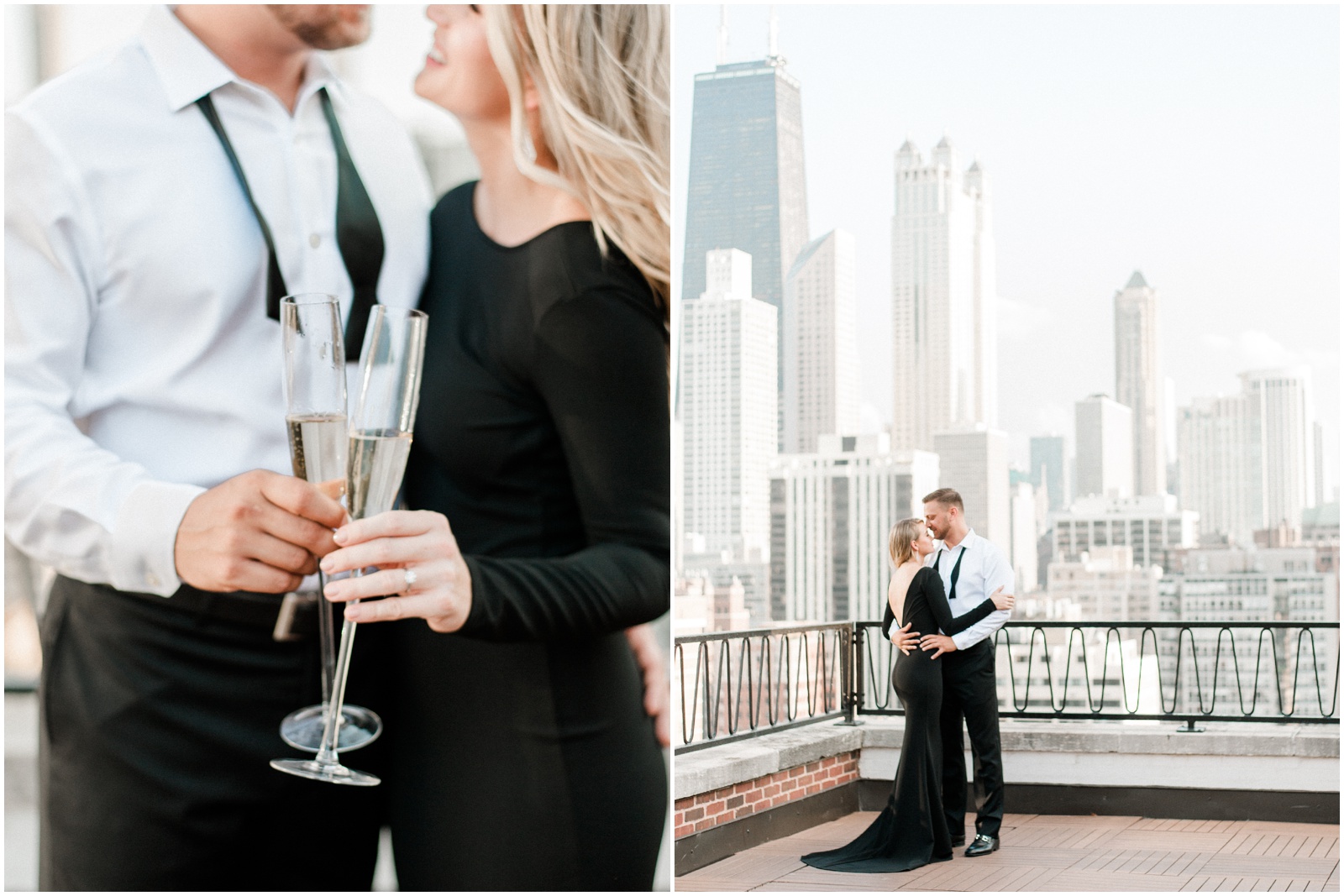 Rooftop engagement champagne