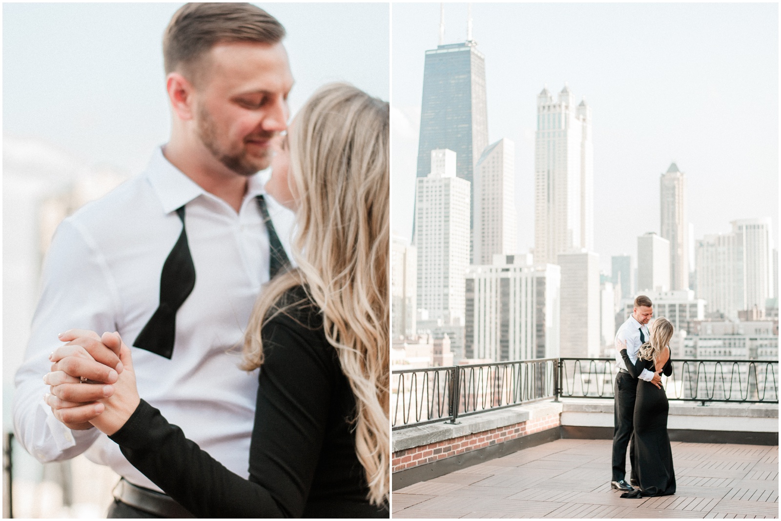 Rooftop engagement Chicago skyline