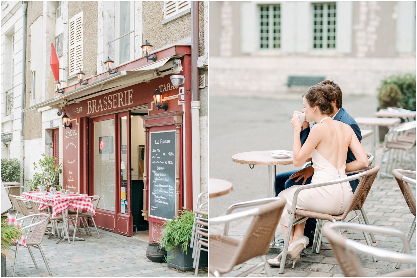 Couple sitting at French cafe
