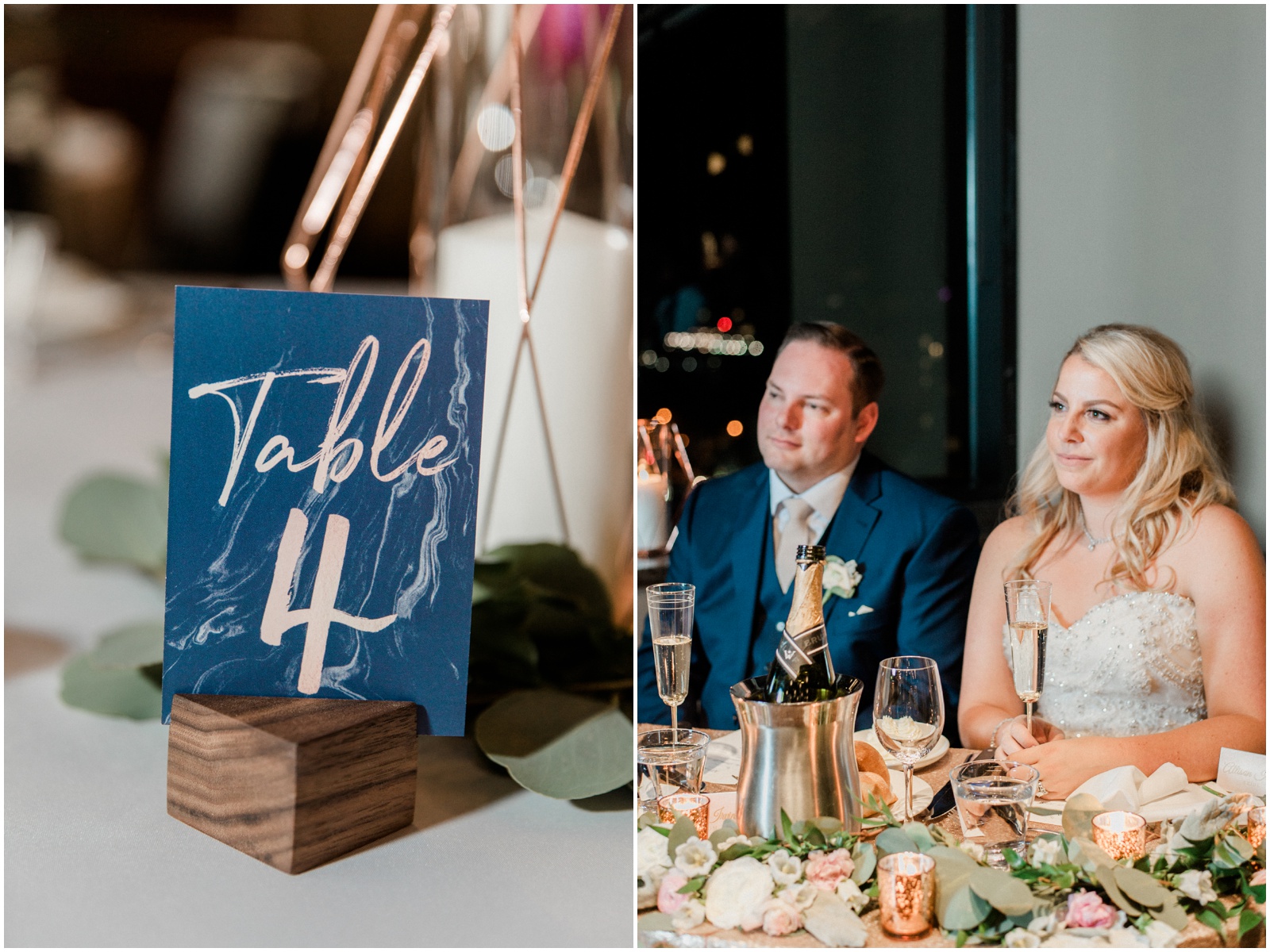 blue gold wedding table numbre