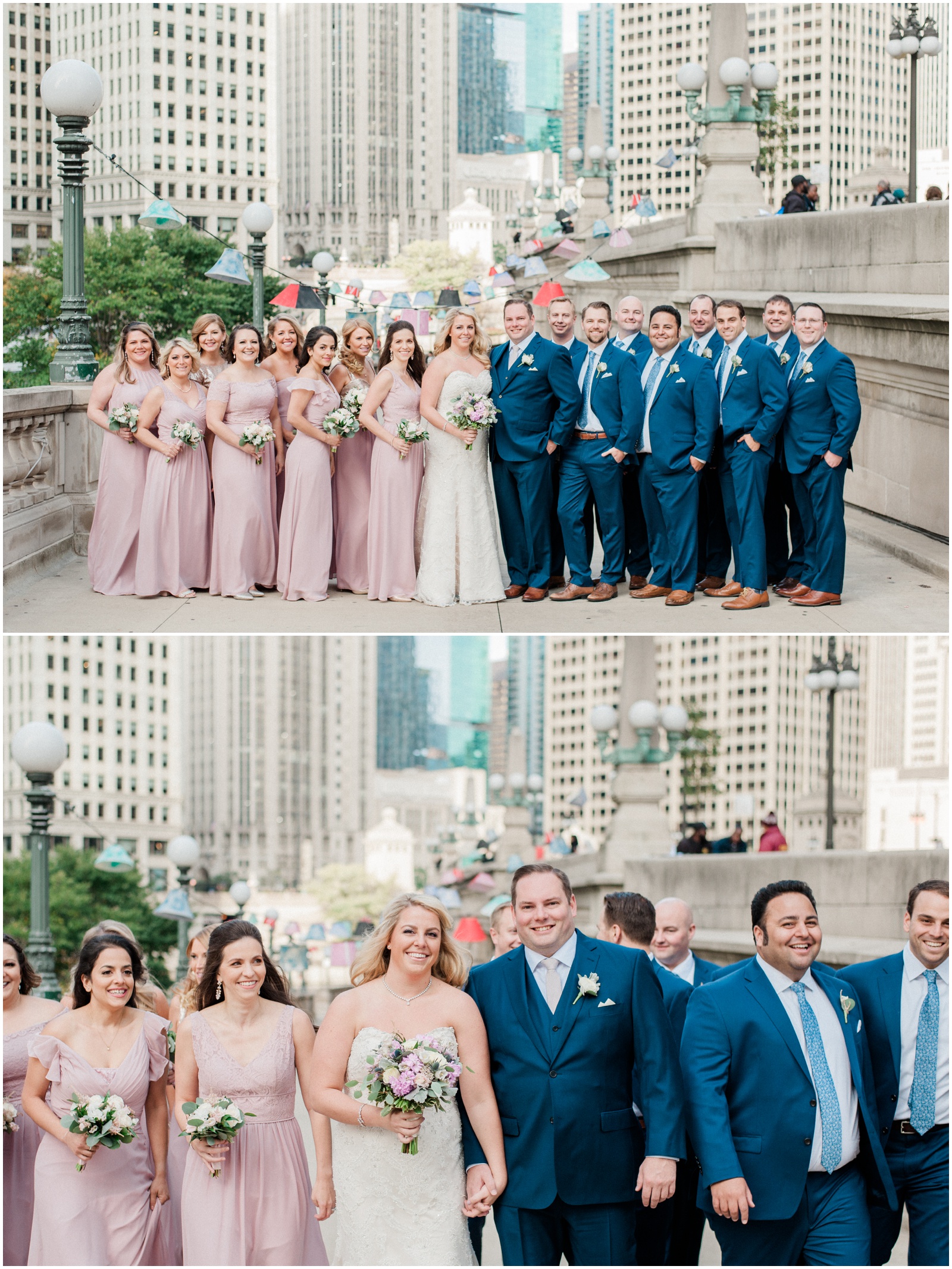 downtown chicago wedding blush and navy blue