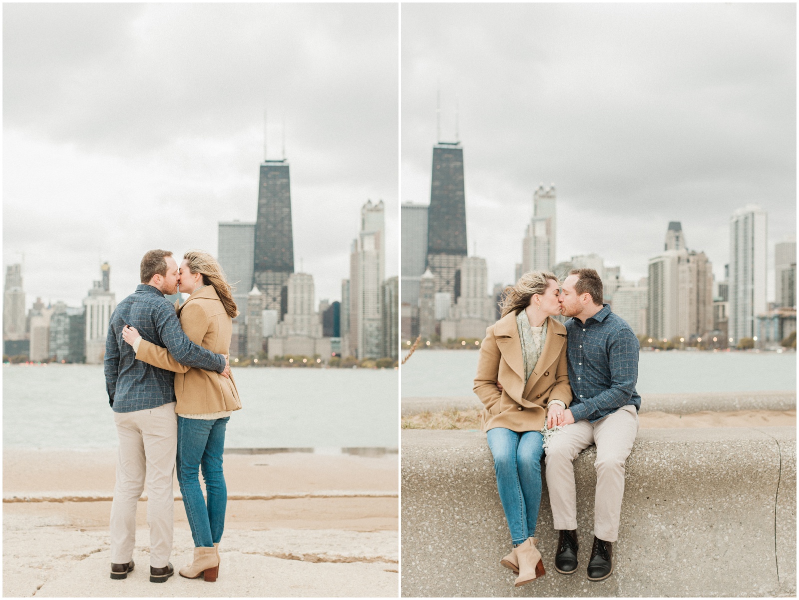 couple kissing in front of chicago skyline