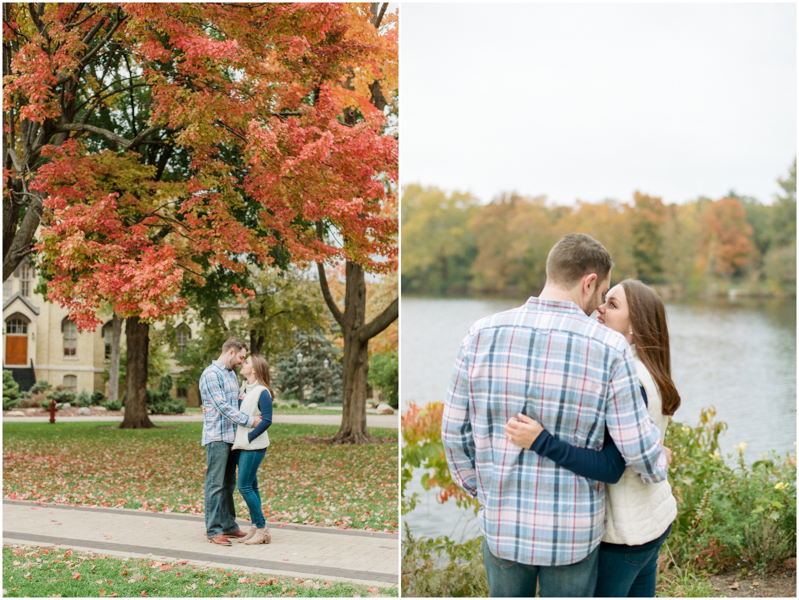 couple hugging by colorful trees