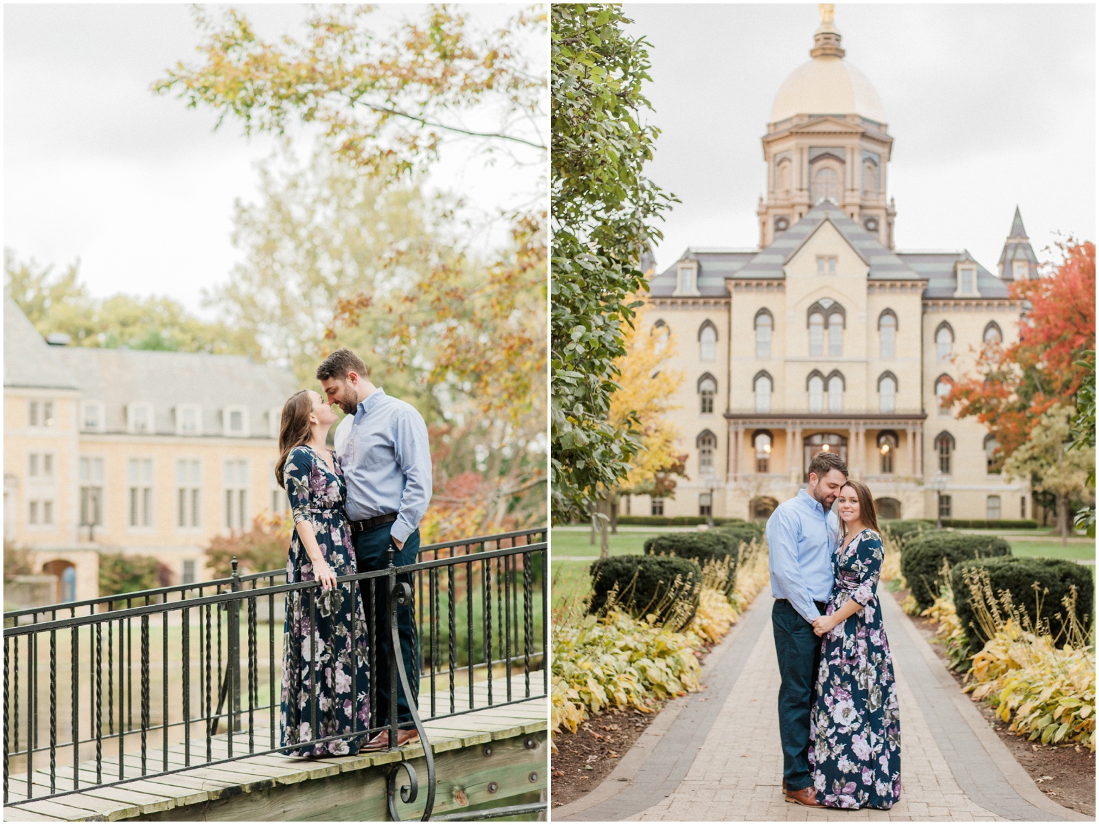 couple holding hands in front of notre dame golden dome