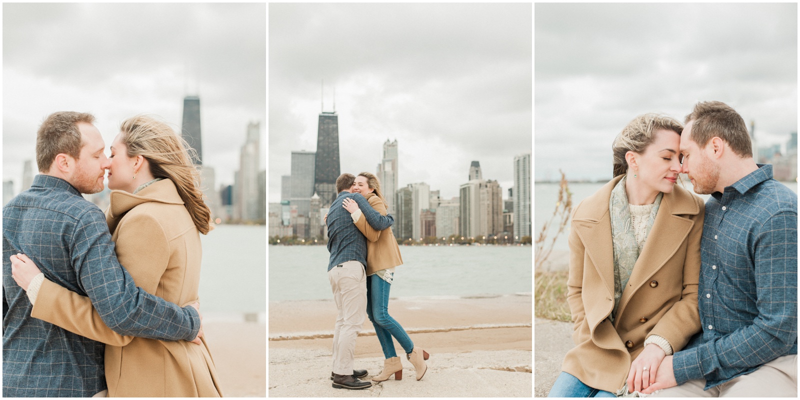 couple hugging in front of chicago skyline