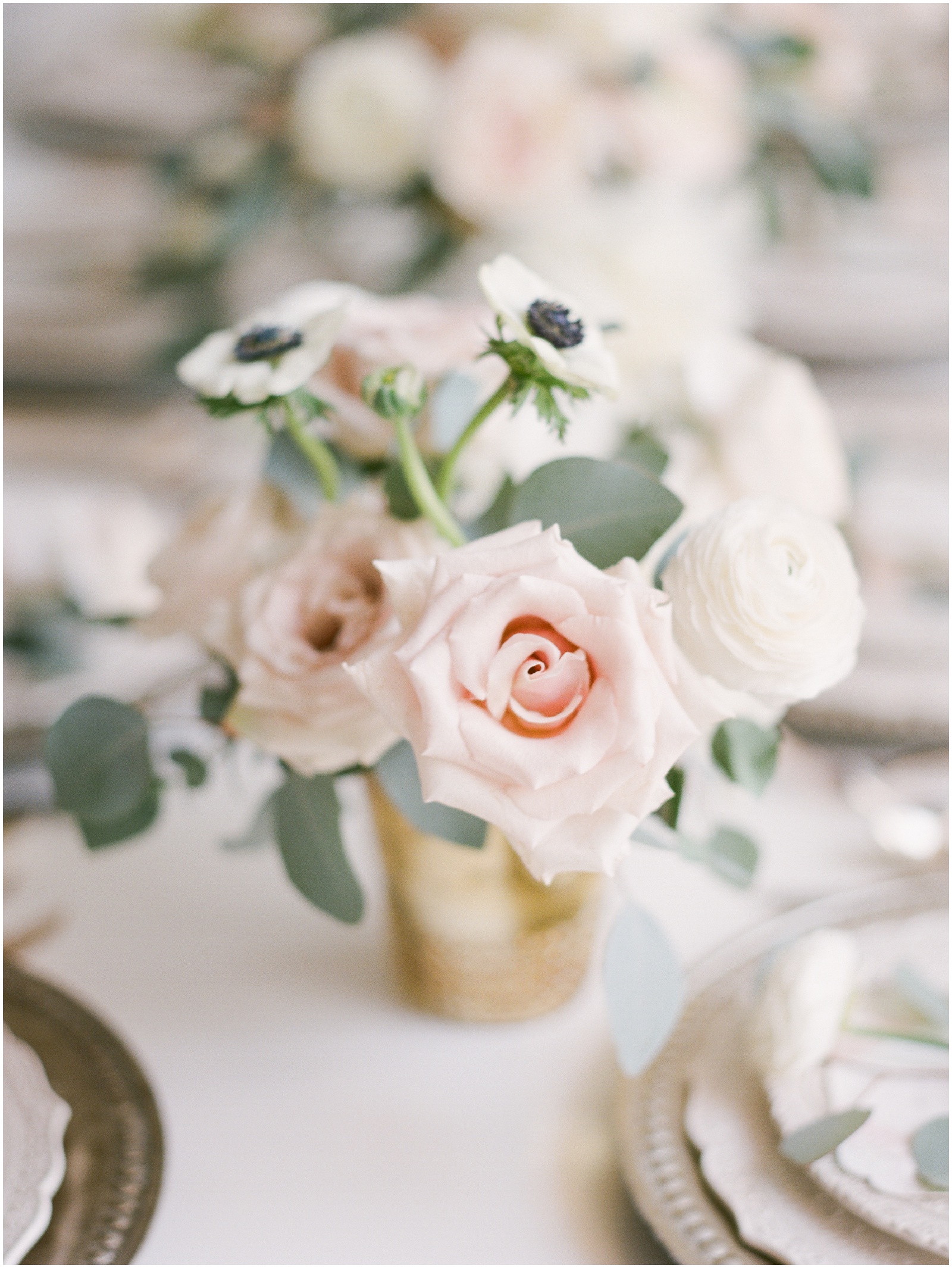 soft blush and white winter floral centerpiece