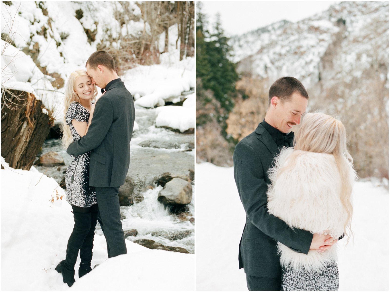 couple hugging in utah mountains during engagement session