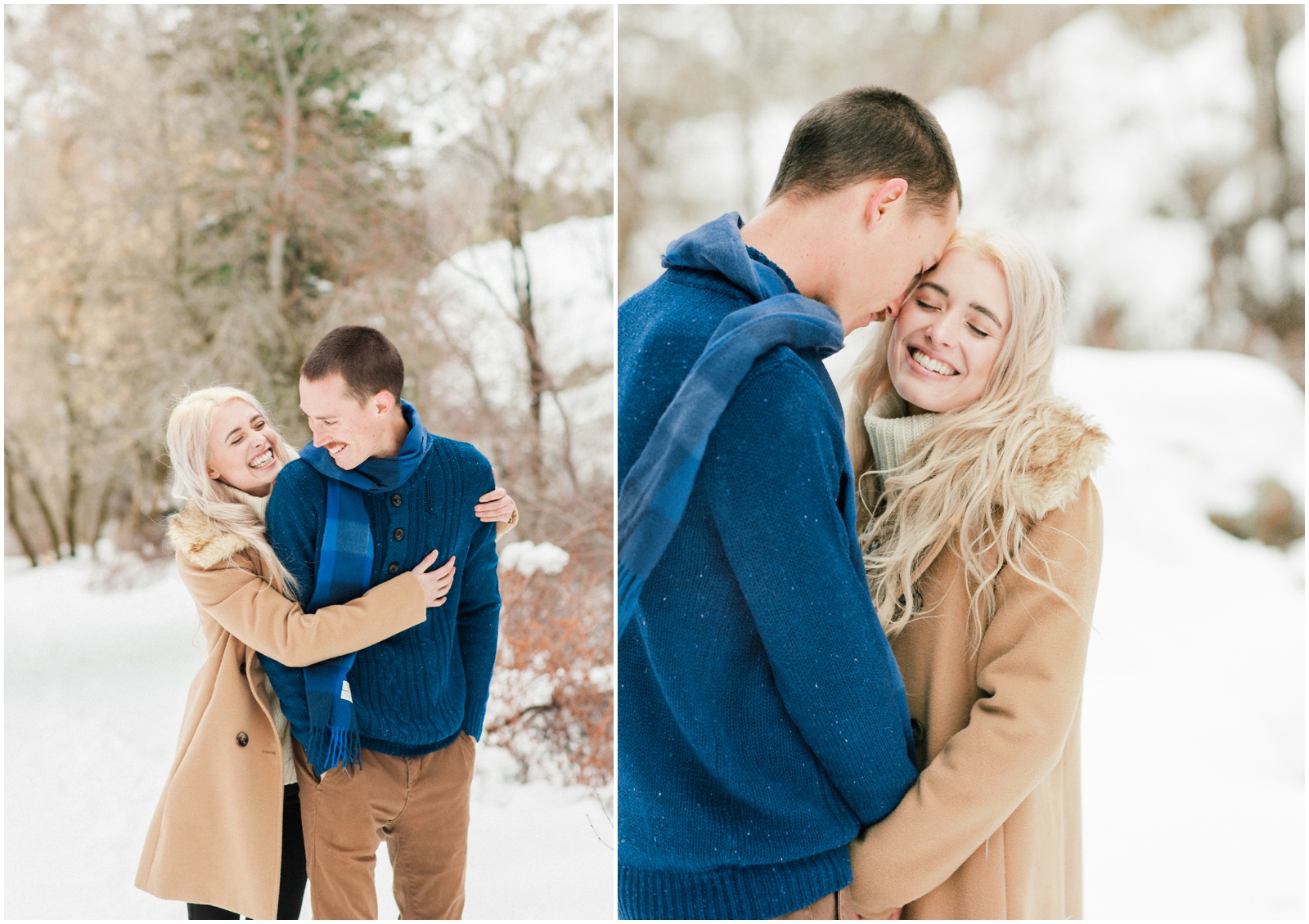 couple hugging in the mountains for engagement session