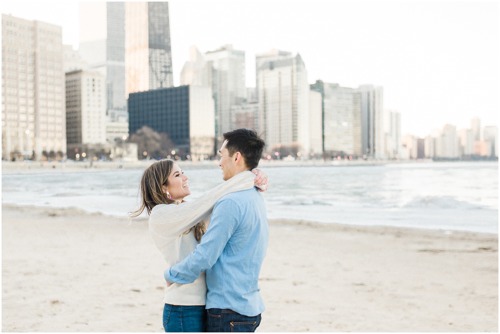winter beach engagement session