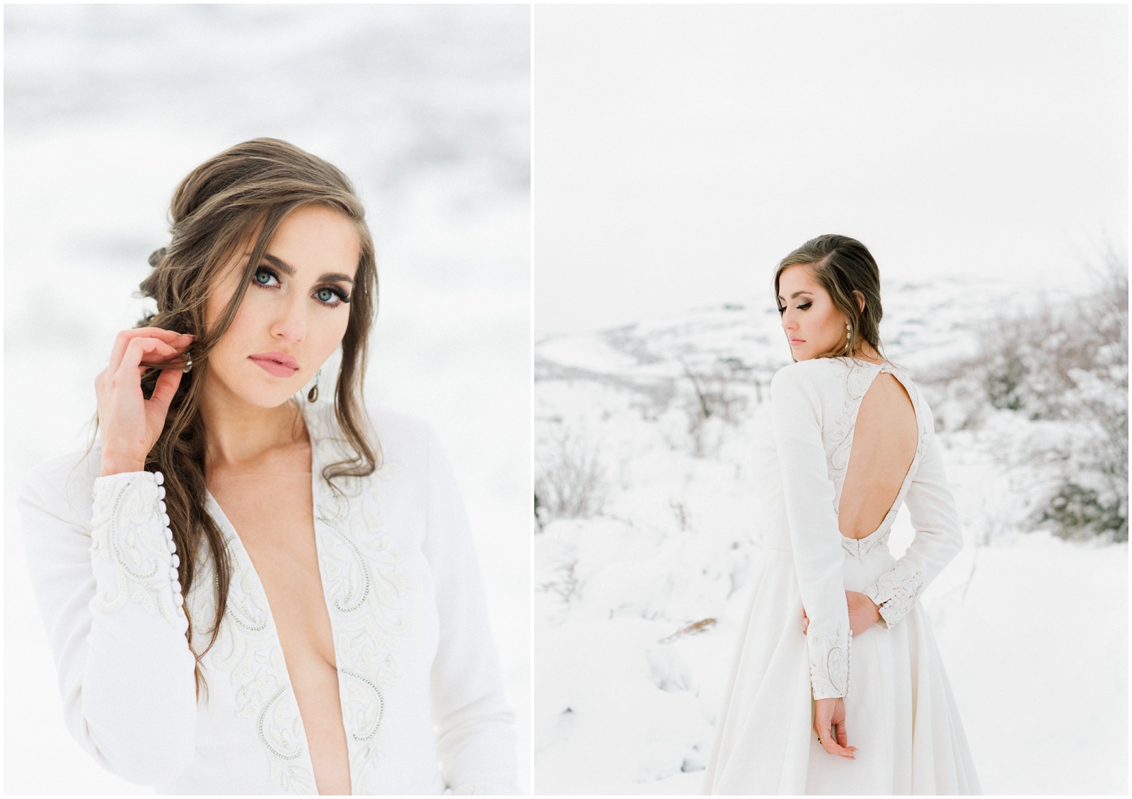 bride in a long sleeve gown with loose braid