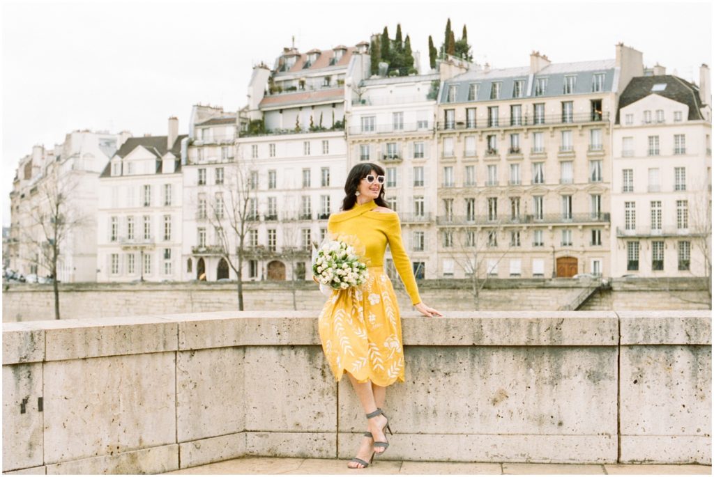 wearing yellow dress in paris for lifestyle session