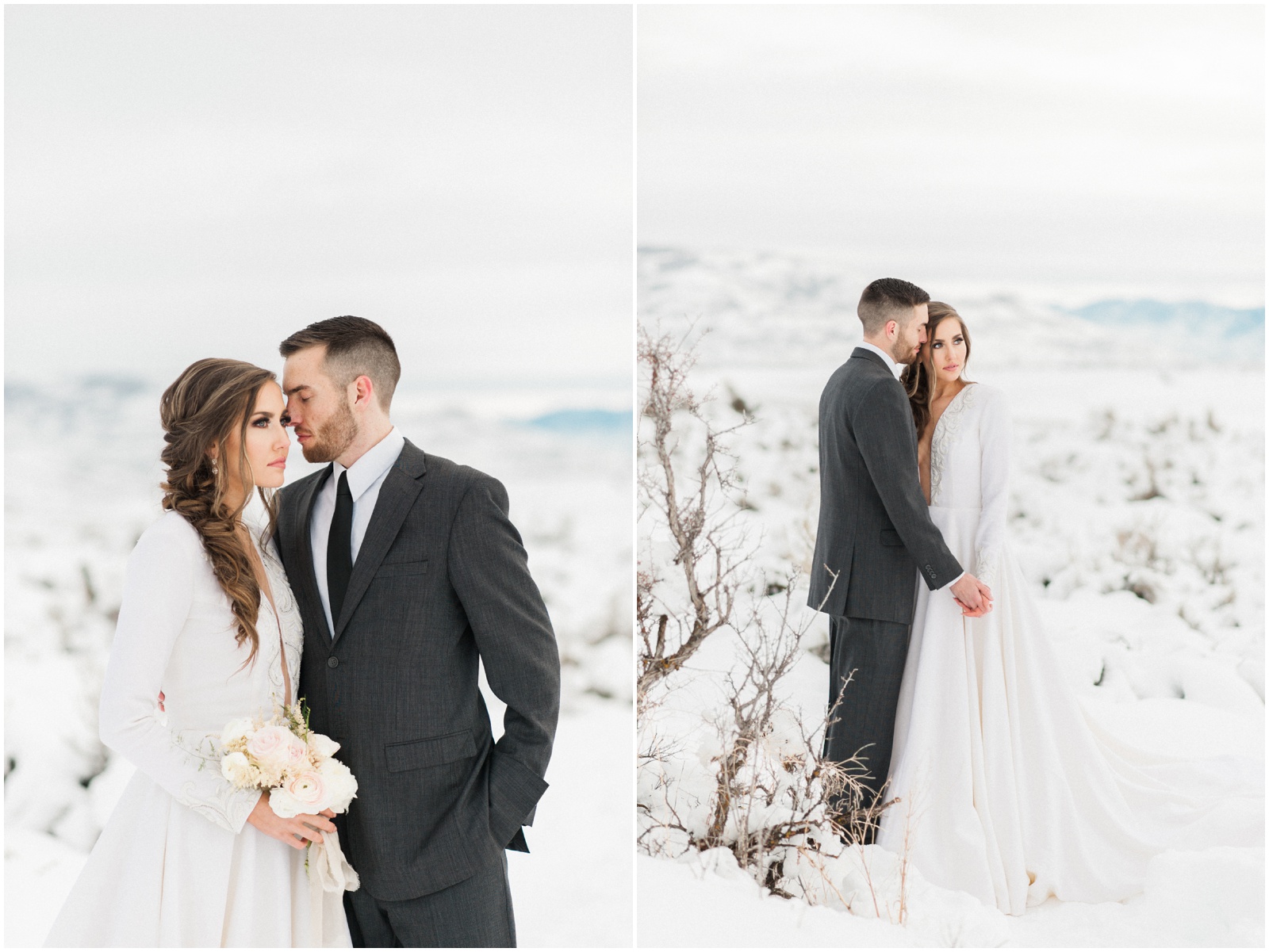 bride and groom during winter elopement