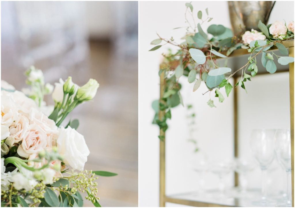 blush and green floral decor for wedding