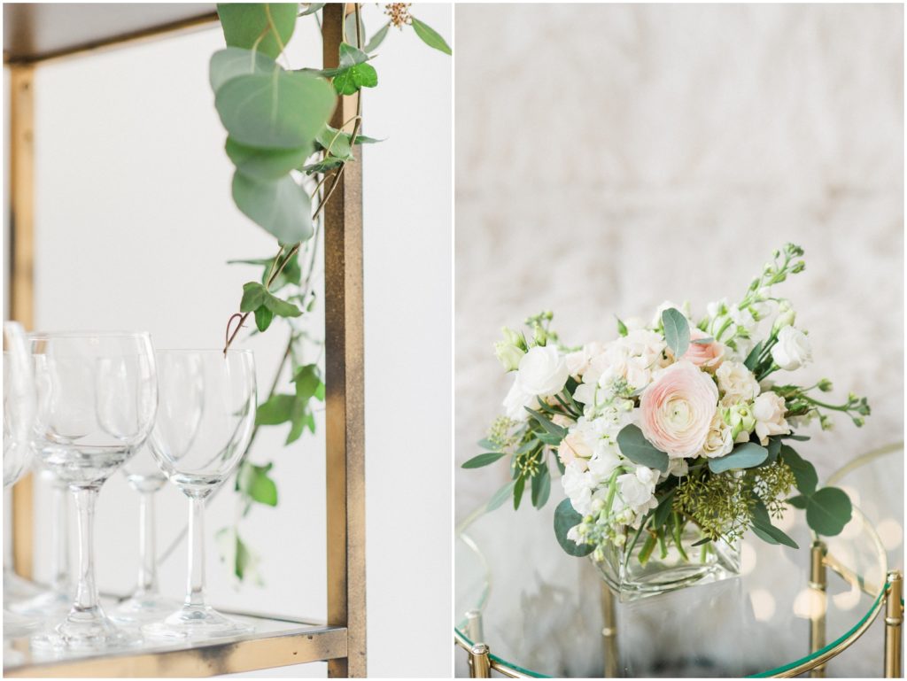blush and green floral decor for wedding