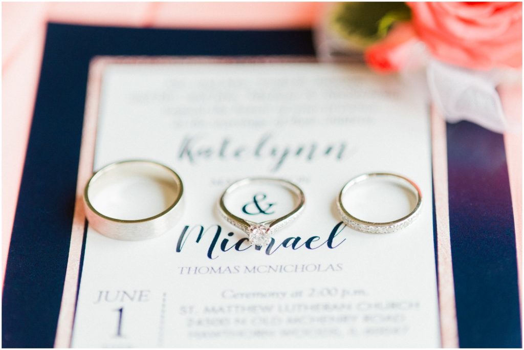 navy blue, white, coral wedding invitation