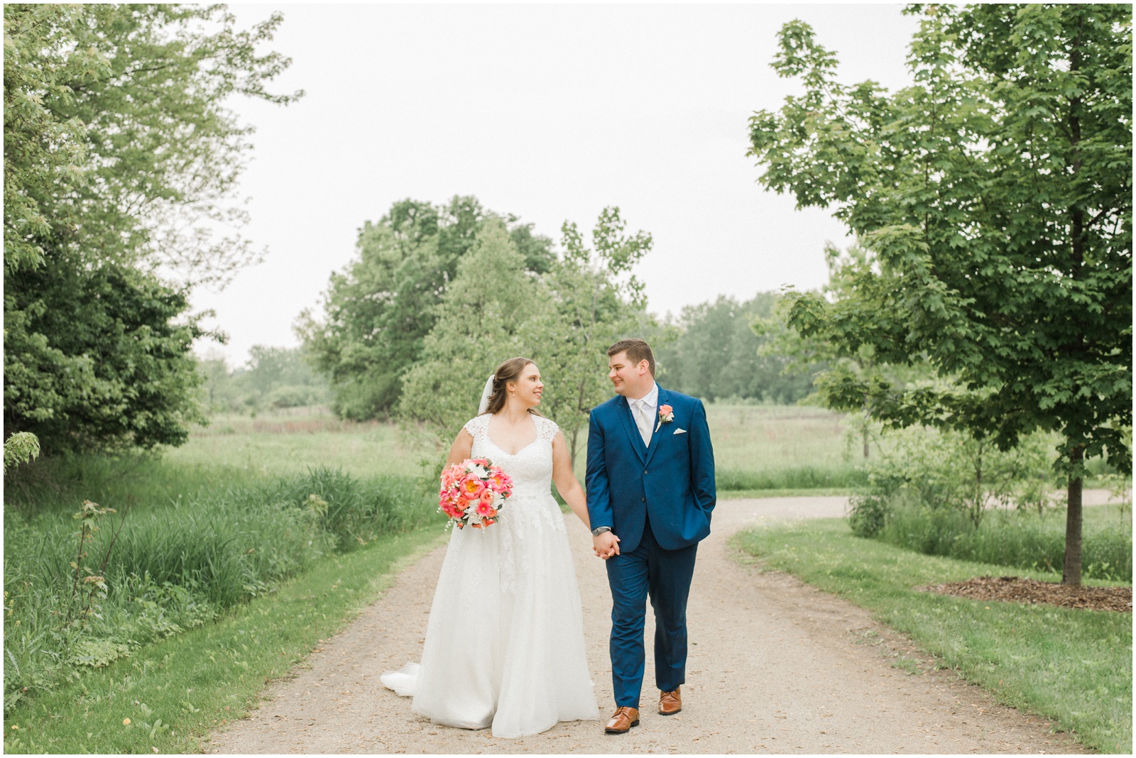 navy blue and coral wedding with a nod to the chicago cubs