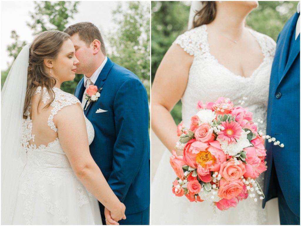 navy and coral wedding flowers