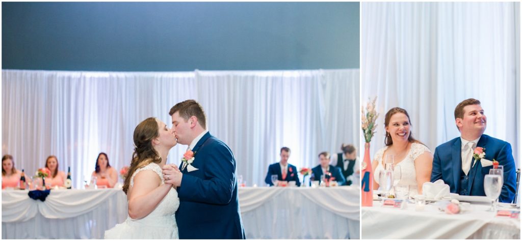white and blue wedding reception first dance