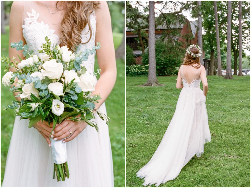 rustic bhldn wedding gown with flower crown