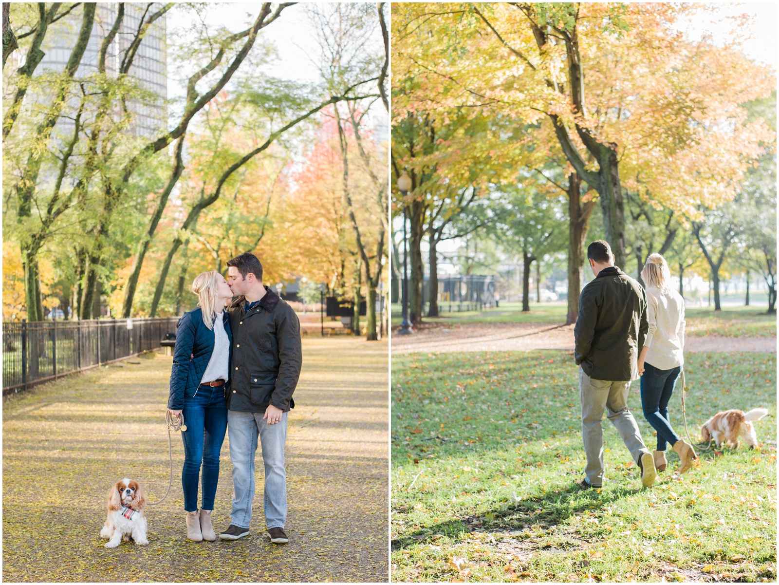 colorful fall anniversary session with a dog at olive park in chicago