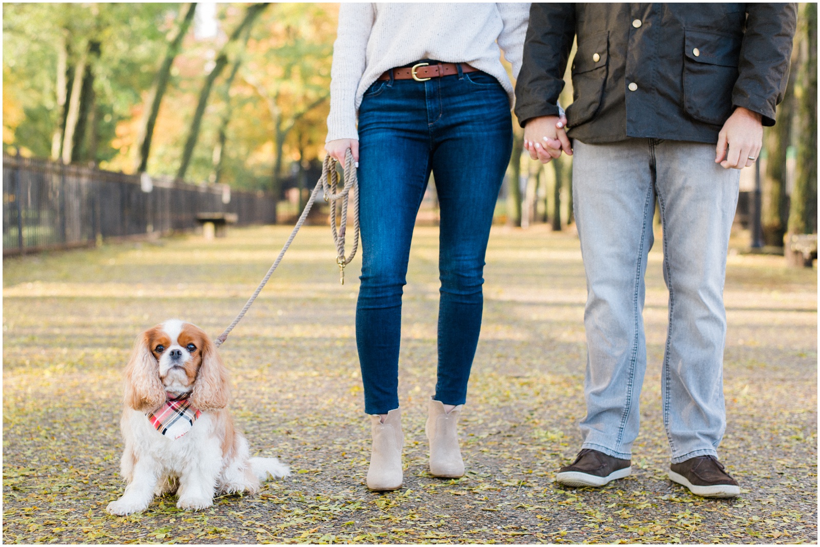 colorful fall anniversary session with a dog at olive park in chicago