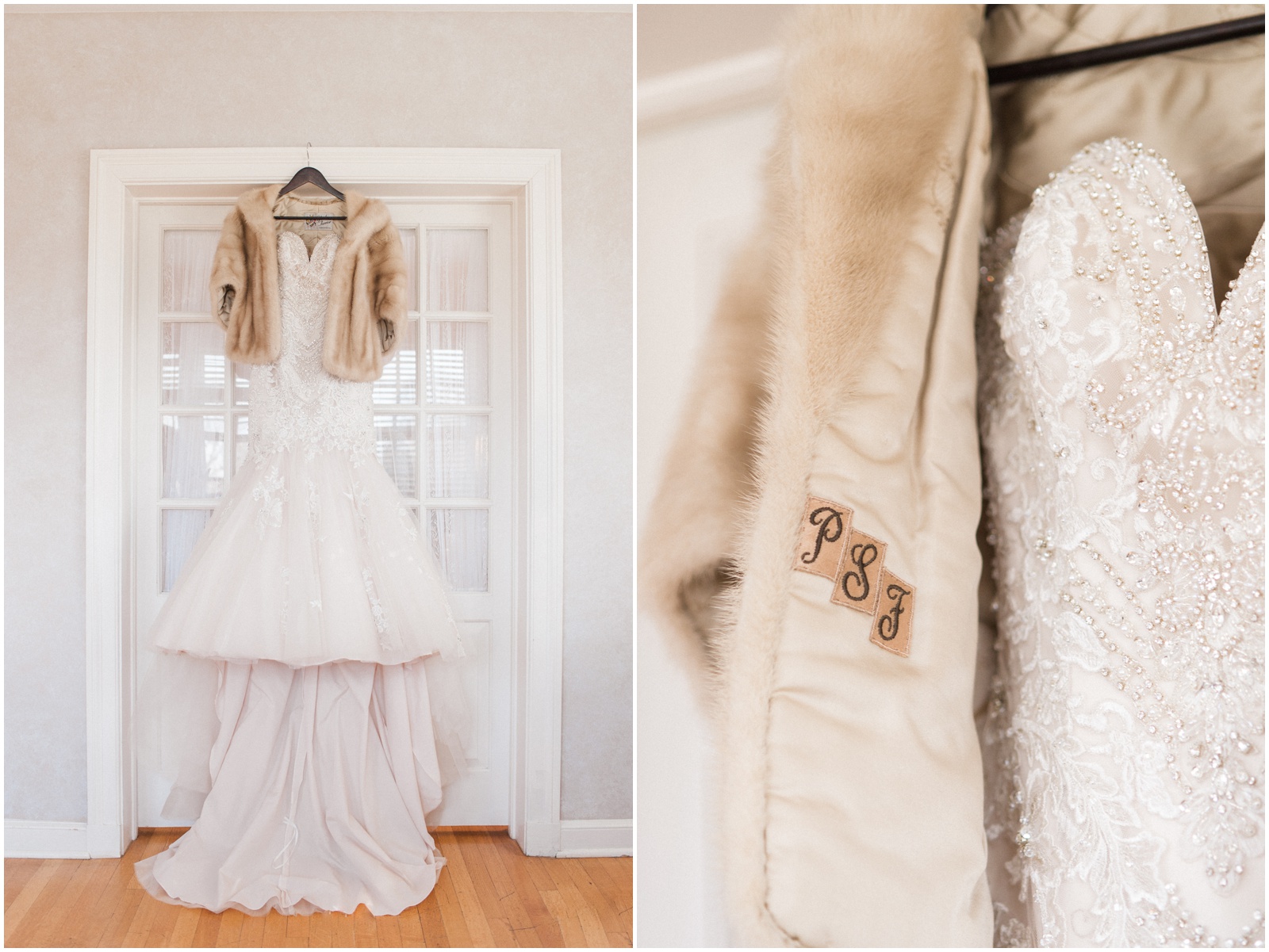 wedding dress with a fur wrap