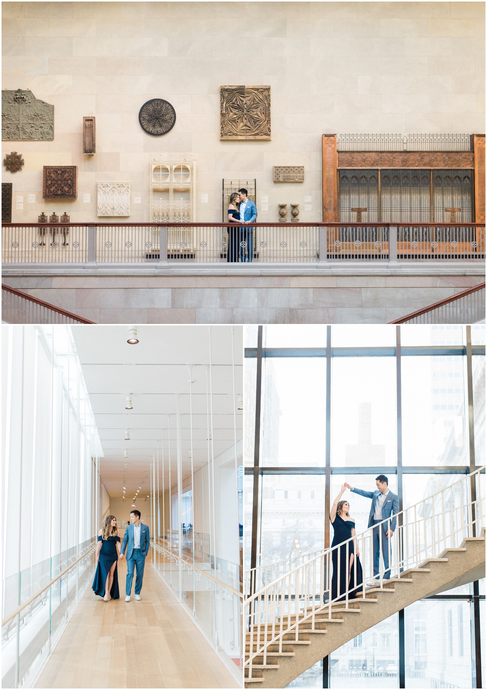 engaged couple in art museum