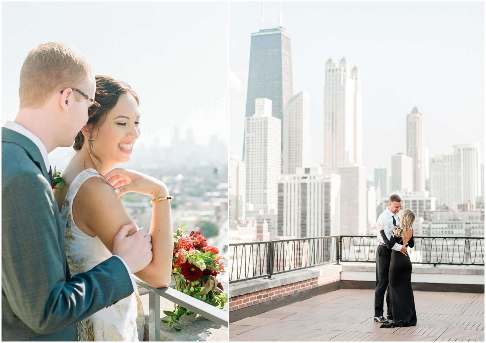 couples on rooftops in chicago for engagement photos