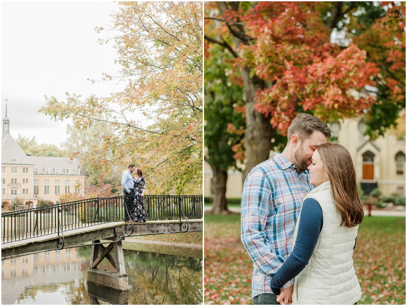 engaged couple on college campus in indiana
