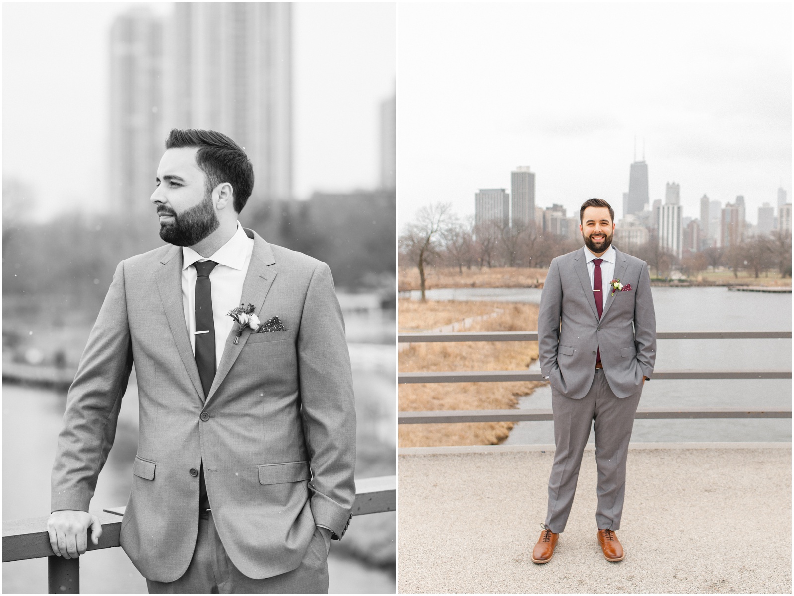 burgundy and grey groom suit