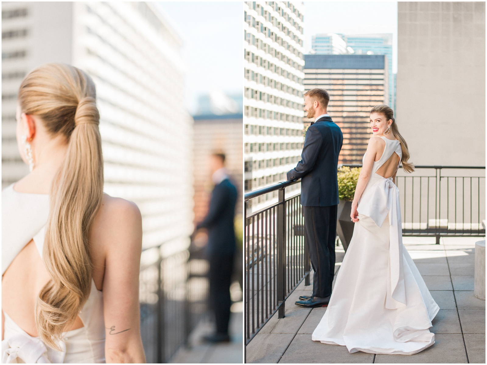 rooftop first look bride and groom