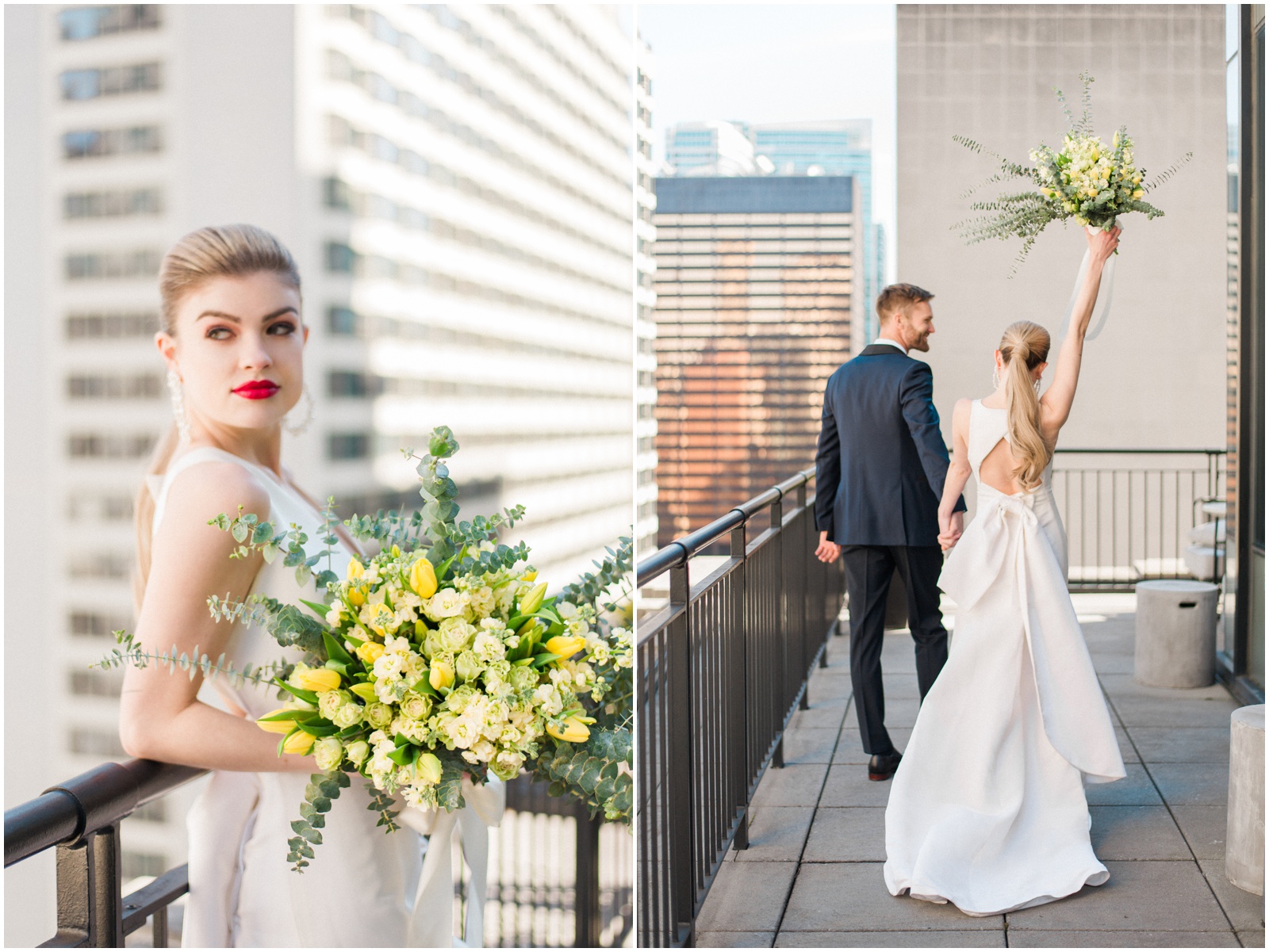 rooftop elopement with yellow bouquet