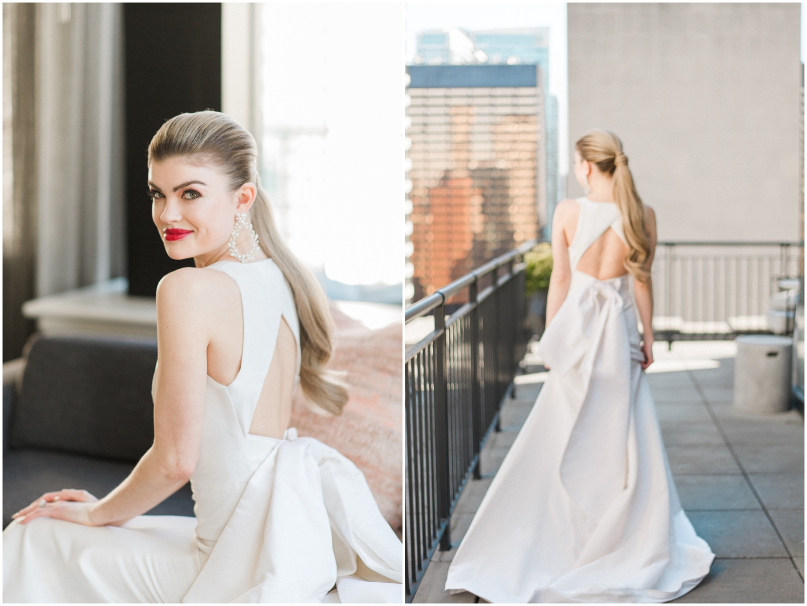 bridal gown with a bow and open back