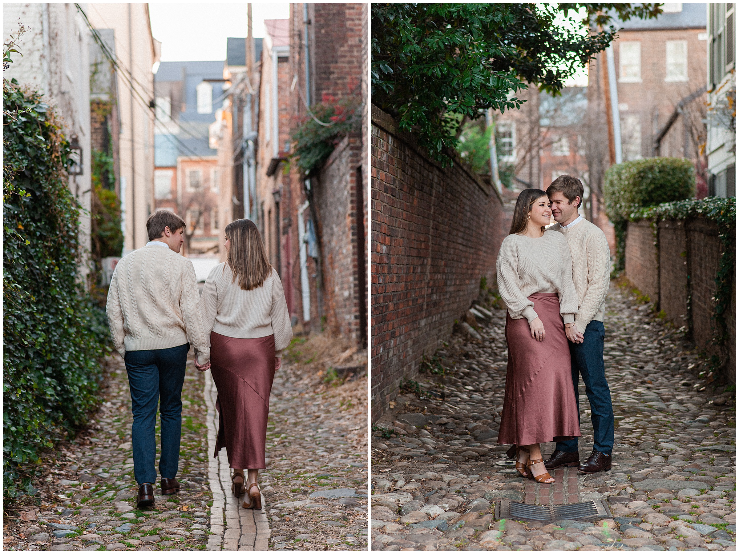 Engagement photos in Old Town Alexandria alleys
