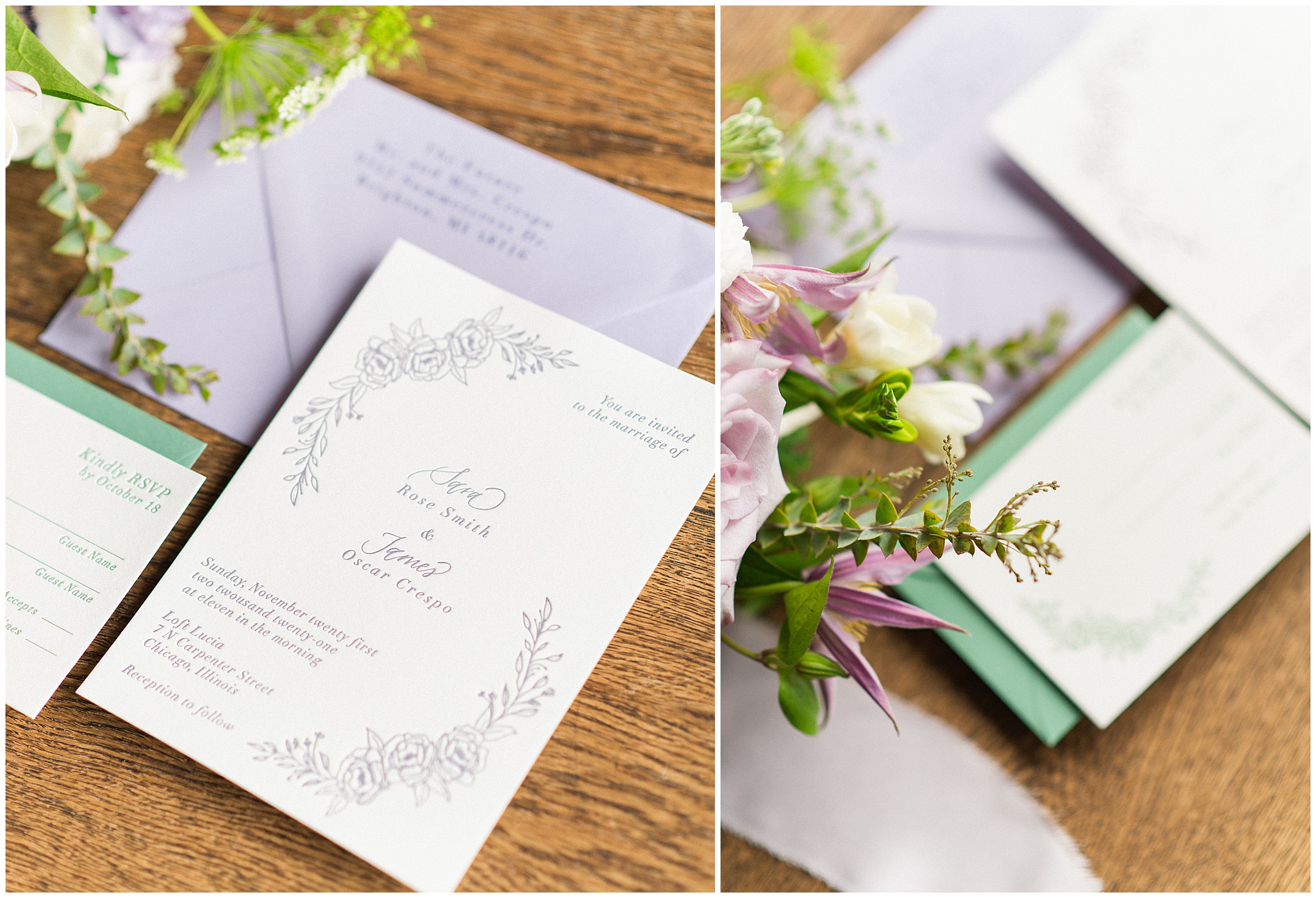 purple and green wedding invitations